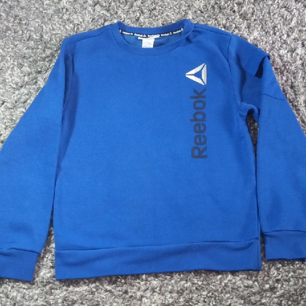 Reebok Bold Blue Crewneck Sweater Pocket On The Left Arm Size L 10/12 Boys
